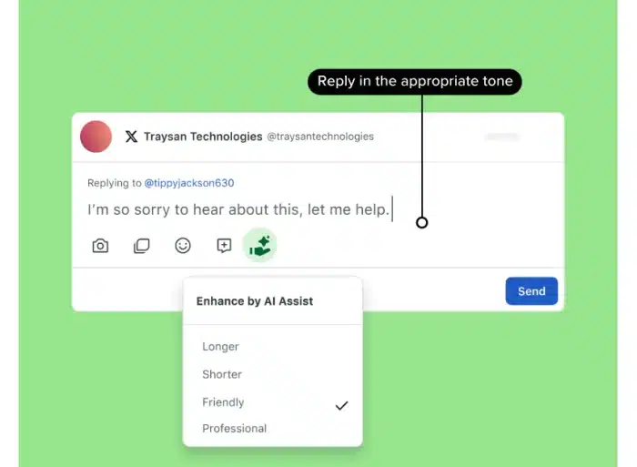 Sprout Social with its AI Assist tool. Sprout Social with its AI Assist tool.